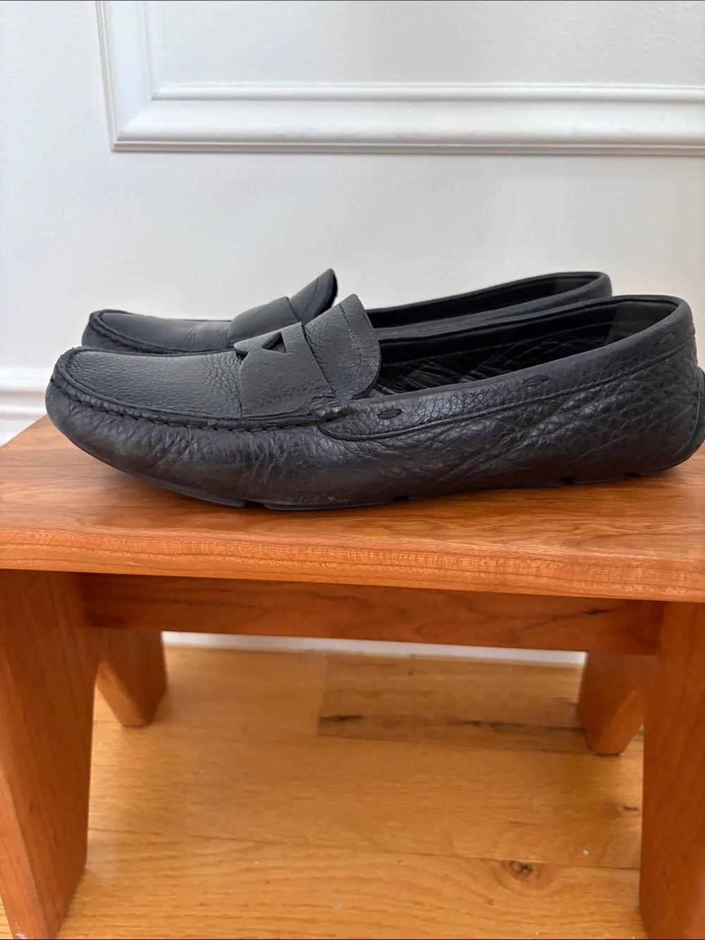 Women’s Navy Prada Leather Penny Loafers